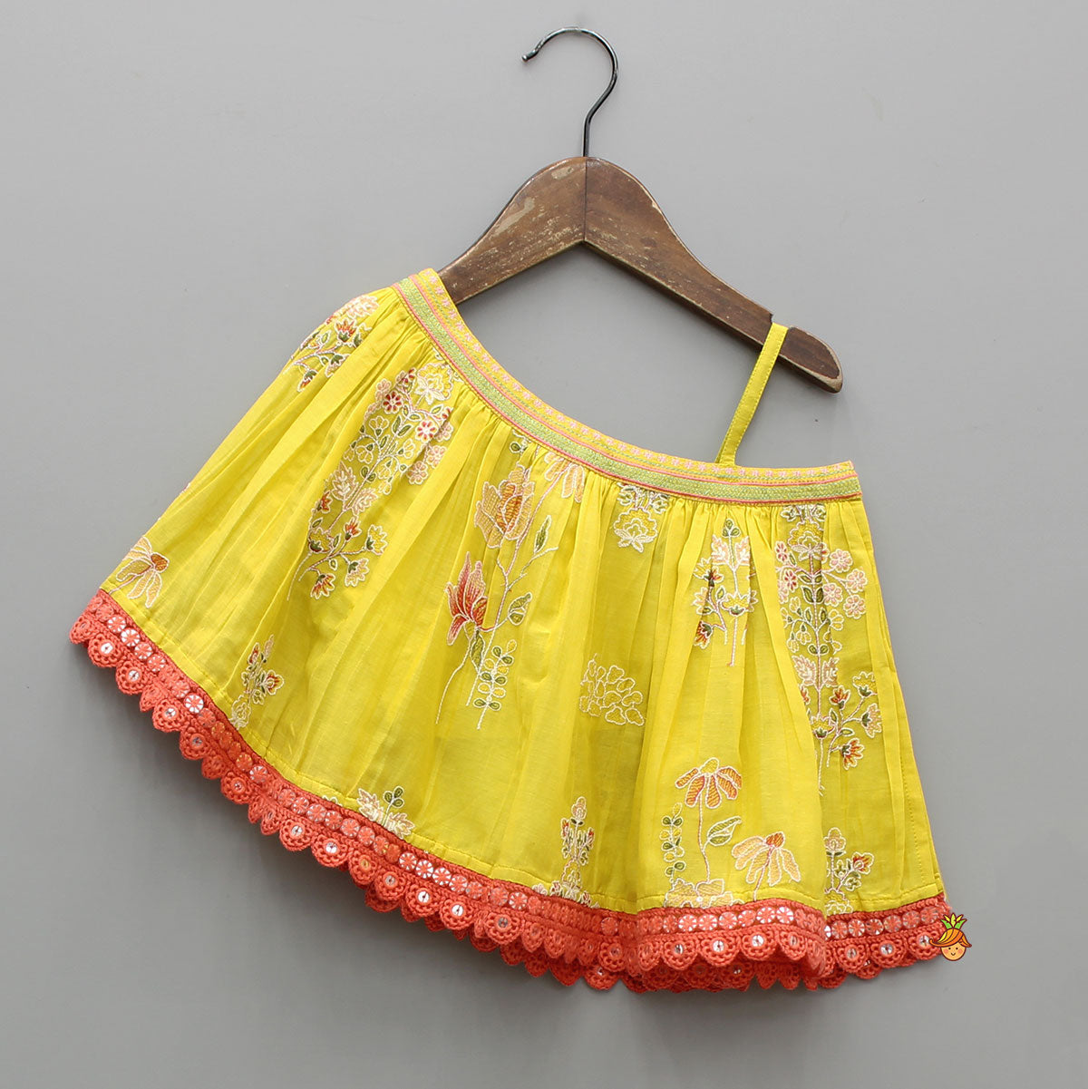 Thread Embroidered One Shoulder Top With Multicolour Panel Palazzo