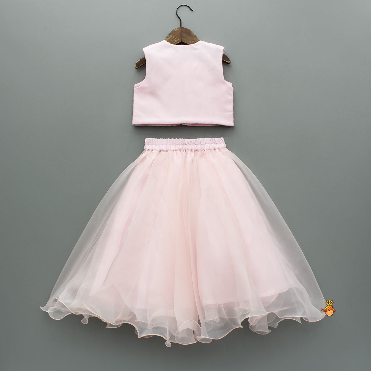 Pre Order: Pretty Pink Strappy Top With Floral Hand Embroidered Jacket And Flared Lehenga