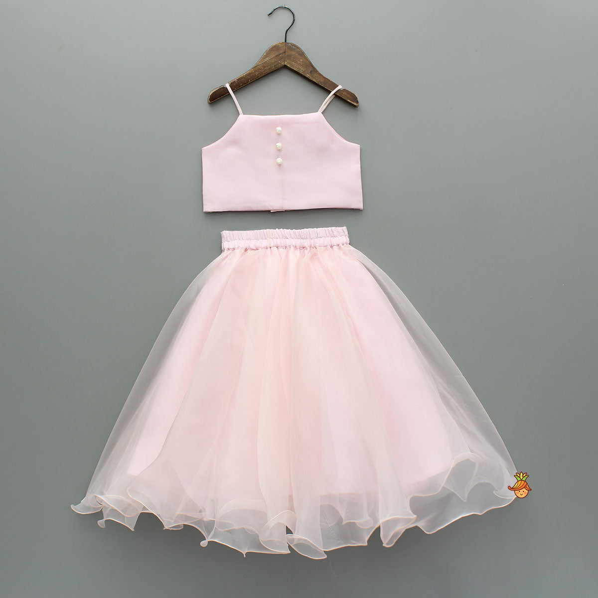 Pre Order: Pretty Pink Strappy Top With Floral Hand Embroidered Jacket And Flared Lehenga