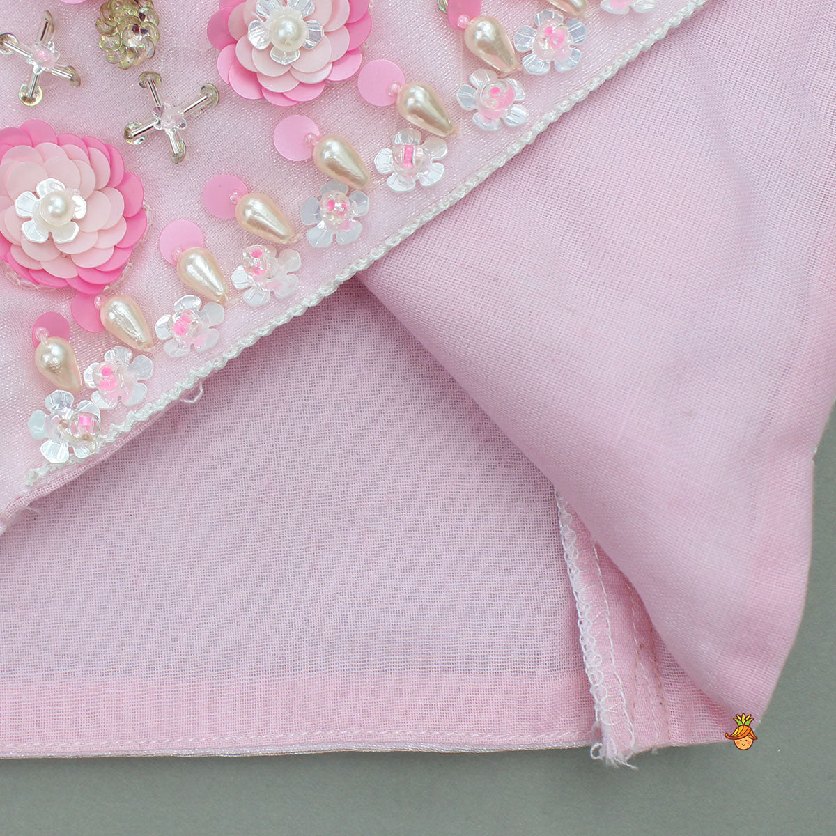 Pre Order: Pretty Pink Strappy Top With Floral Hand Embroidered Jacket And Flared Lehenga