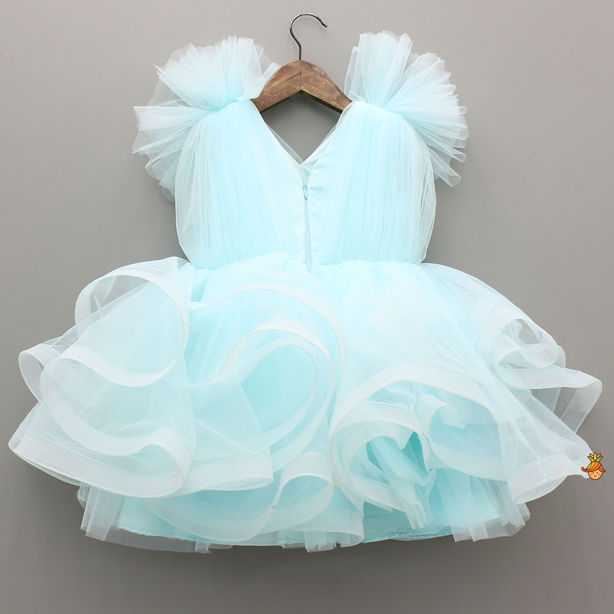 Blue Ruffled Net Dress With Stylish Sleeves