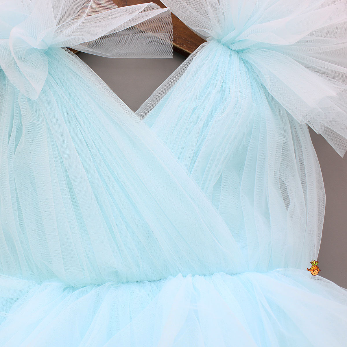 Blue Ruffled Net Dress With Stylish Sleeves