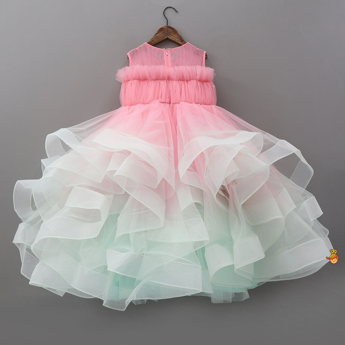 Beautiful Ombre Ruffled Gown With Butterfly Embellishments