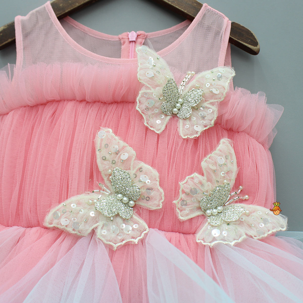 Pre Order: Beautiful Ombre Ruffled Gown With Butterfly Embellishments