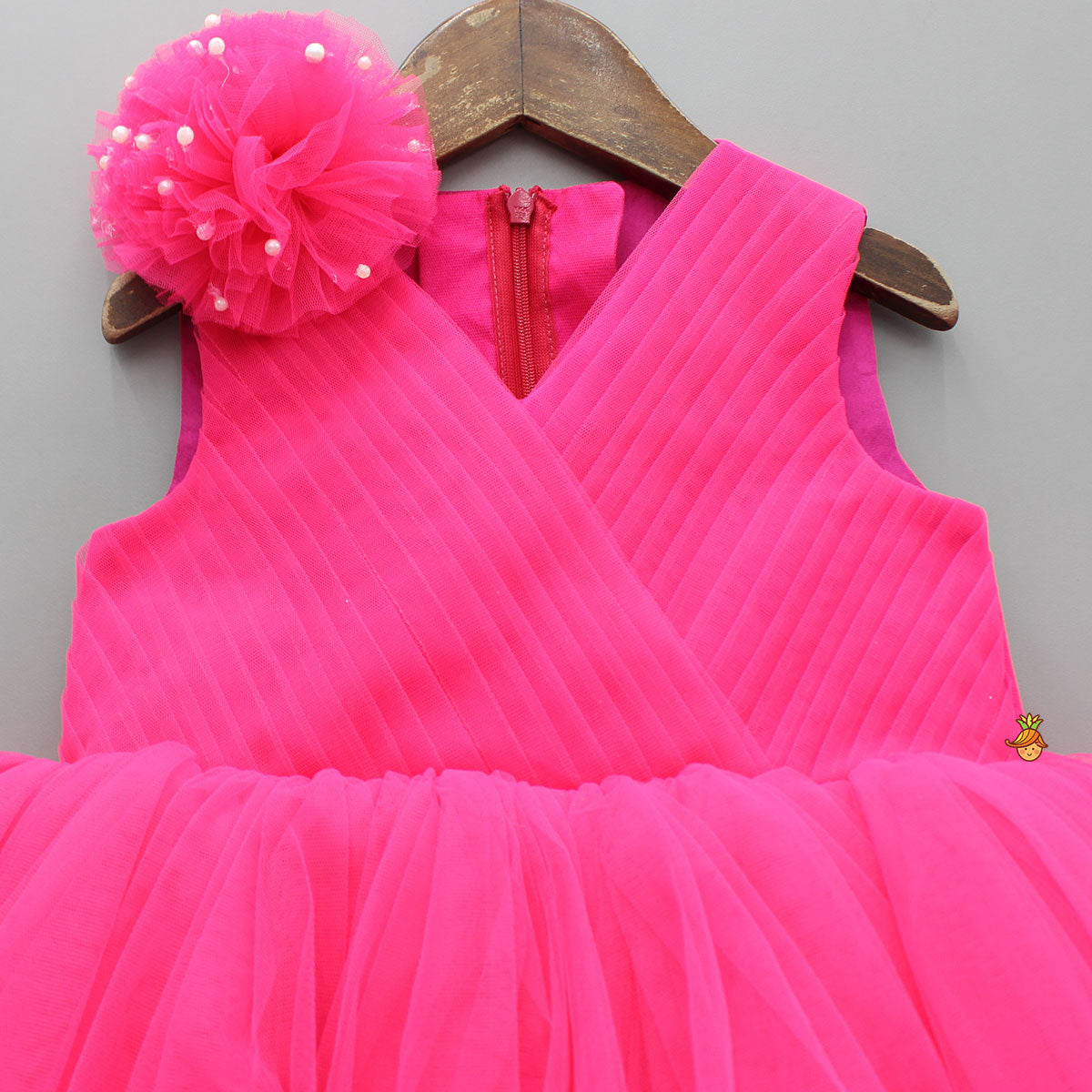 Pre Order: Hot Pink Flower Adorned Dress With Detachable Butterfly Wings