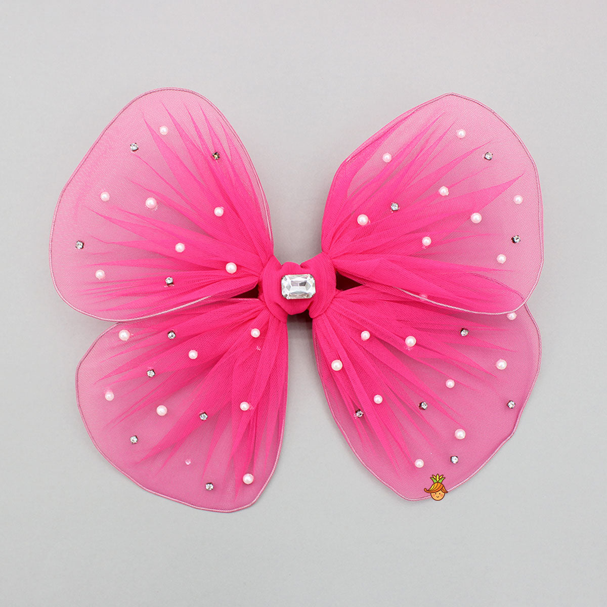 Pre Order: Hot Pink Flower Adorned Dress With Detachable Butterfly Wings