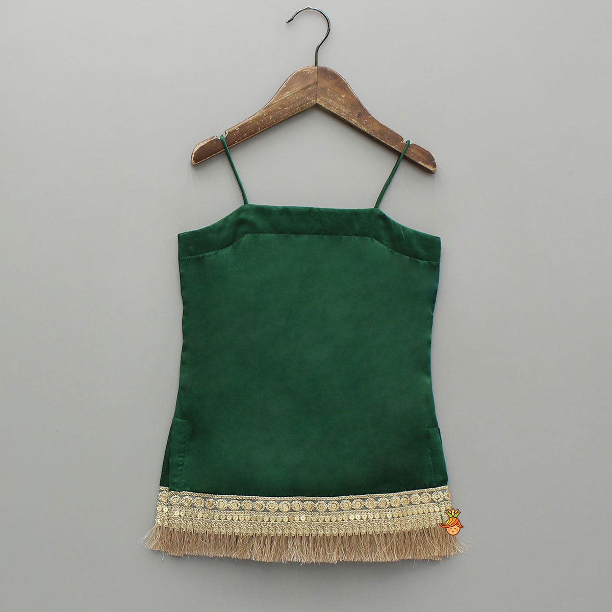 Pre Order: Elegant Green Strappy Lace Detailed Kurti With Tiered Sharara And Dupatta