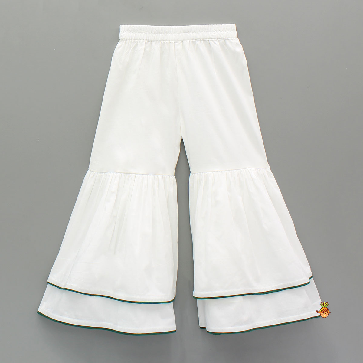 Pre Order: Elegant Green Strappy Lace Detailed Kurti With Tiered Sharara And Dupatta