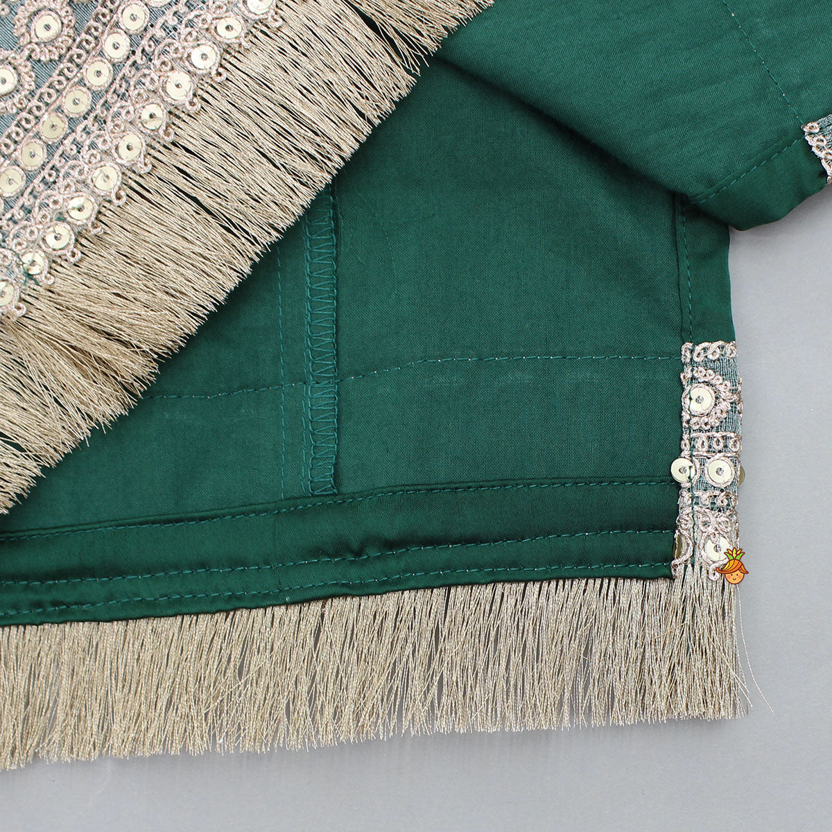 Pre Order: Elegant Green Strappy Lace Detailed Kurti With Tiered Sharara And Dupatta