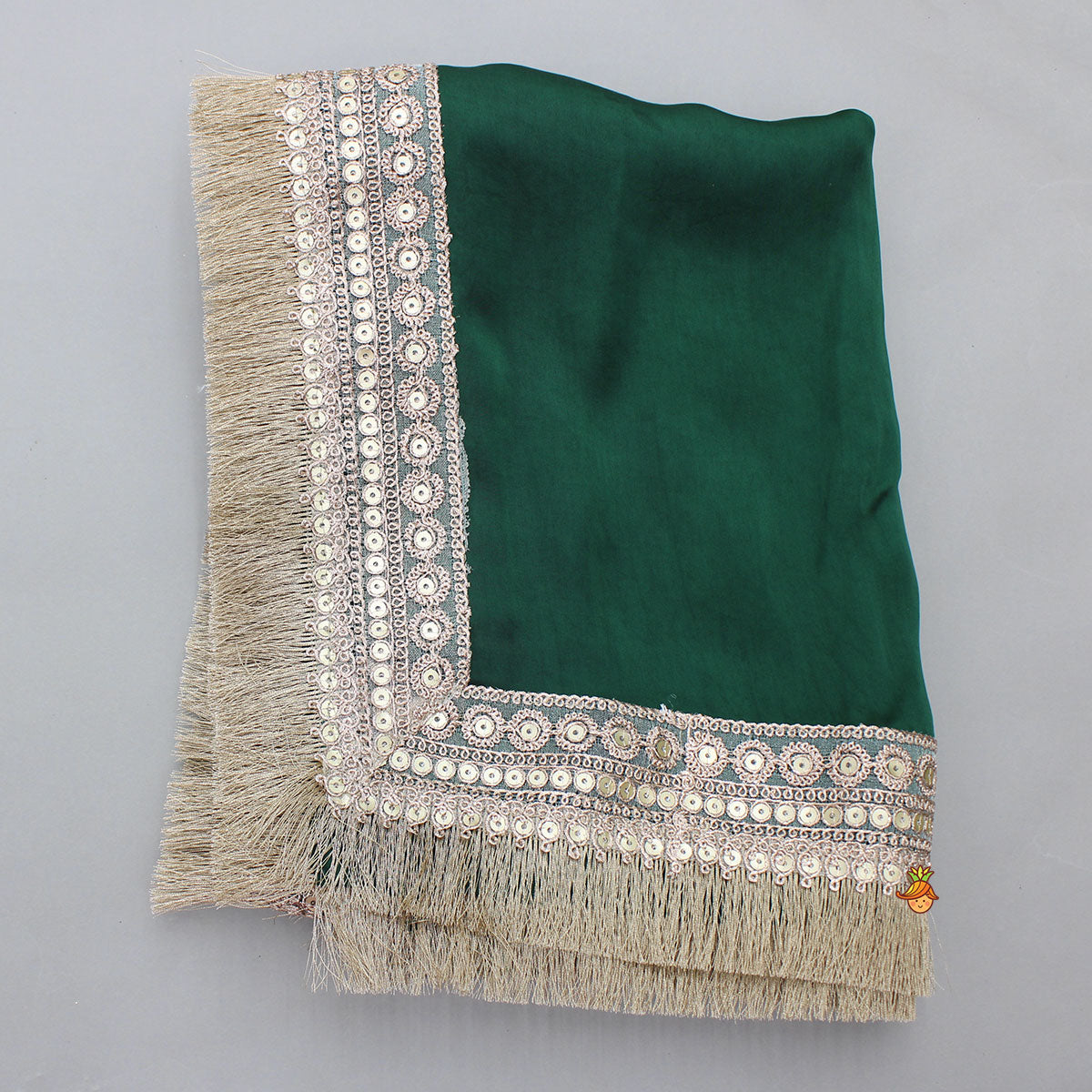 Pre Order: Elegant Green Strappy Lace Detailed Kurti With Tiered Sharara And Dupatta