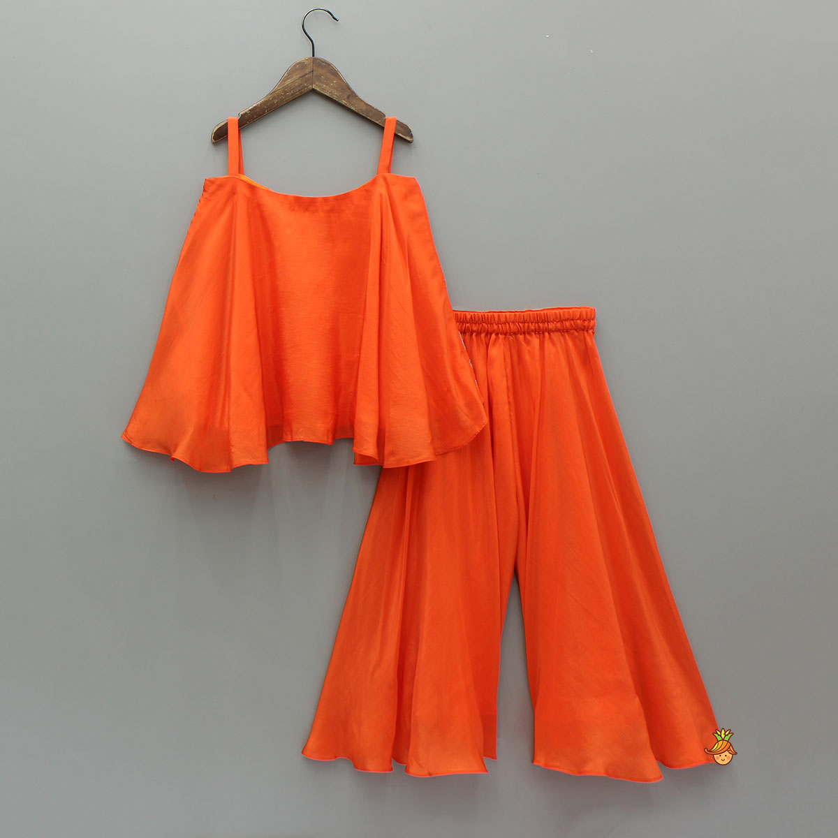 Pre Order: Orange Strappy Kurti With Palazzo And Dupatta