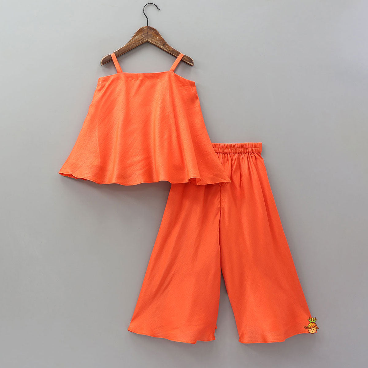 Pre Order: Orange Strappy Kurti With Palazzo And Dupatta