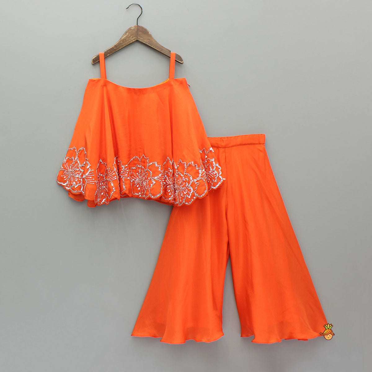 Pre Order: Orange Strappy Kurti With Palazzo And Dupatta