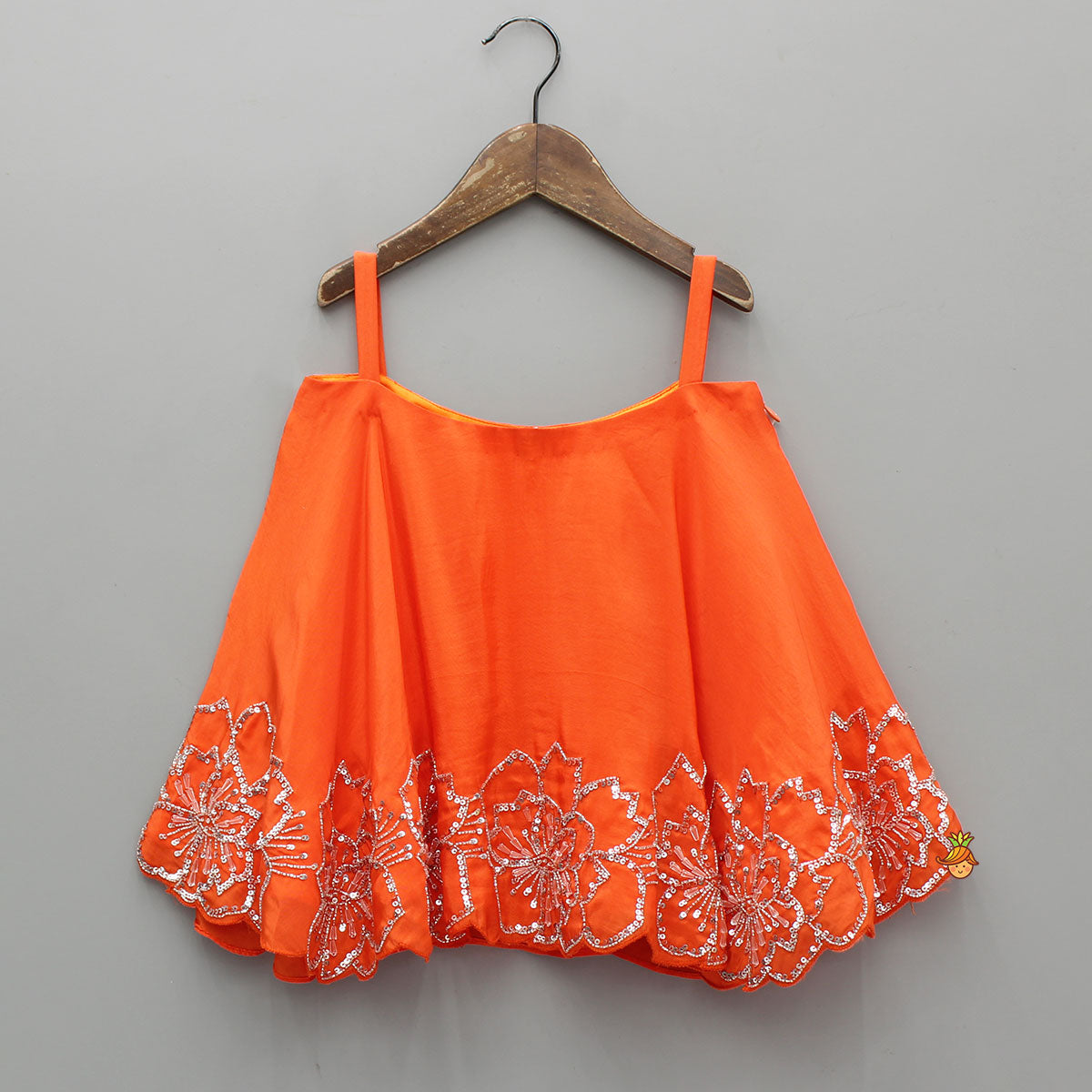 Pre Order: Orange Strappy Kurti With Palazzo And Dupatta