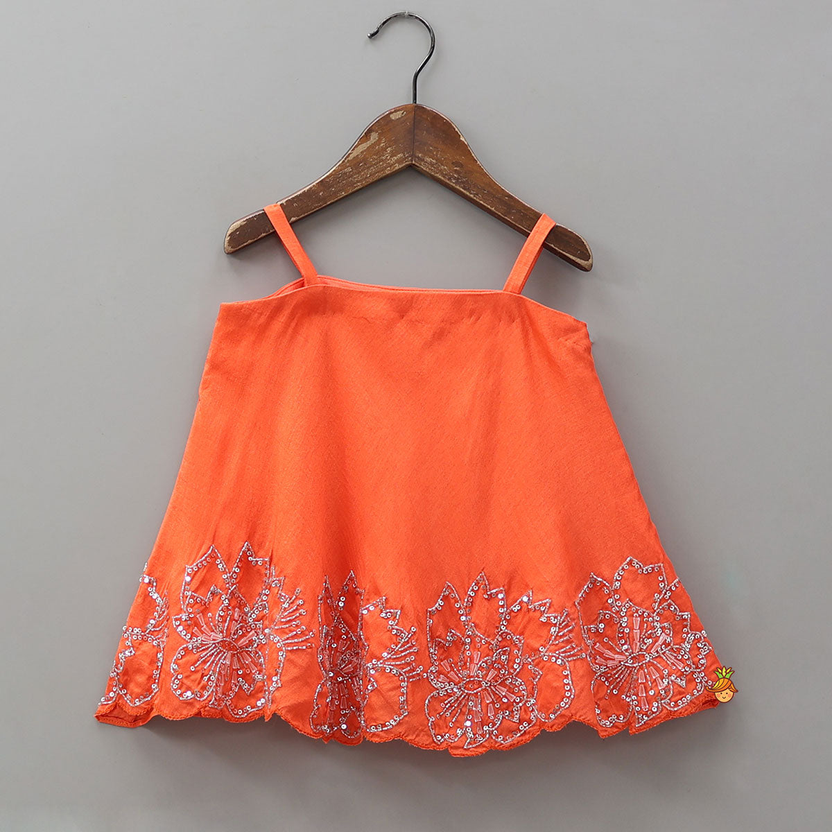 Pre Order: Orange Strappy Kurti With Palazzo And Dupatta