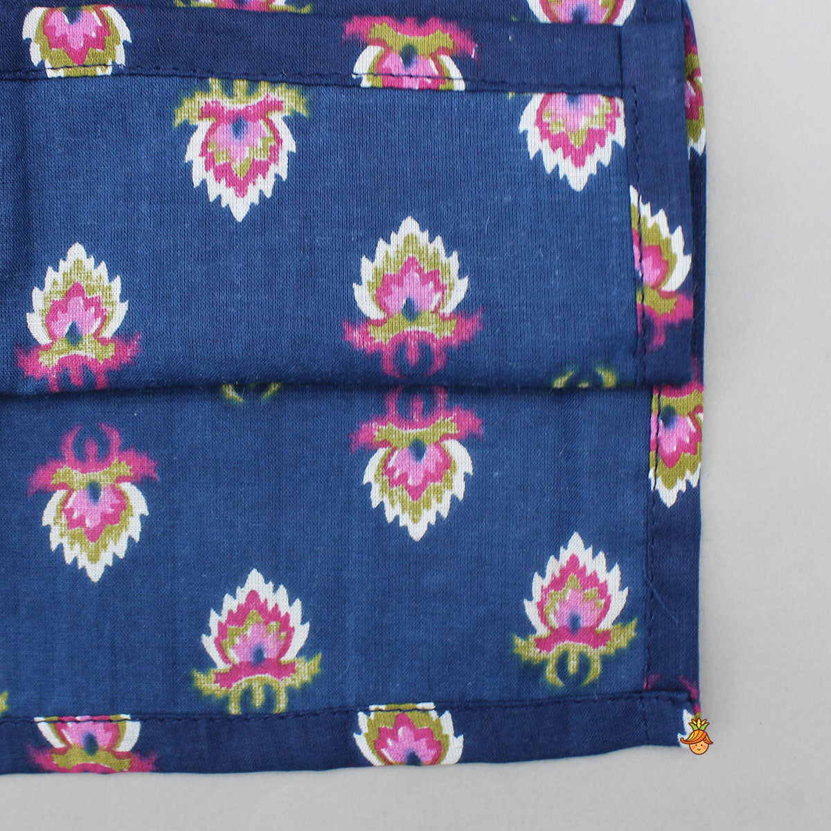 Pre Order: Blue Printed Kurta With Front Open Jacket And Pyjama