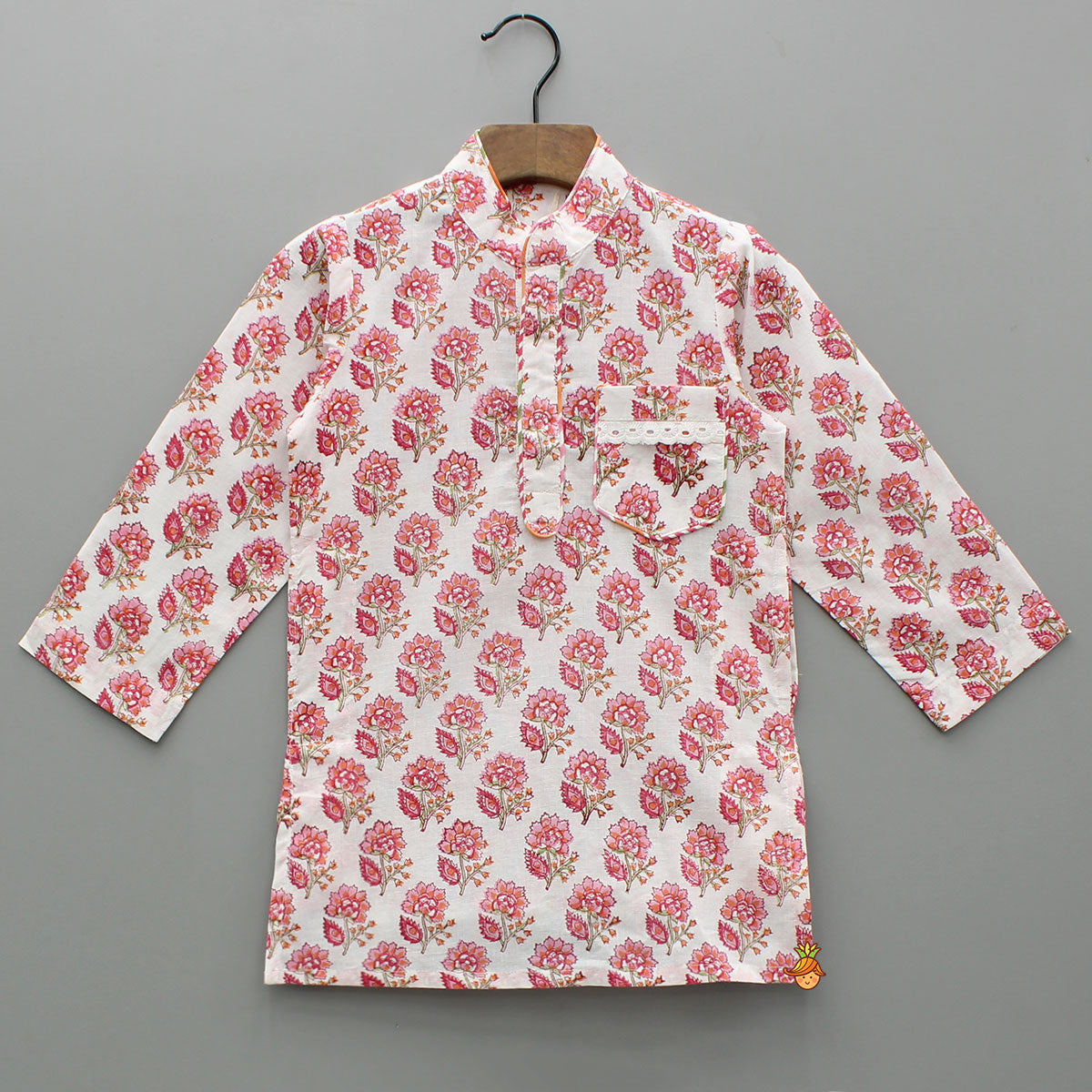 Pre Order: Floral Hand Block Printed Cotton Kurta With Pyjama