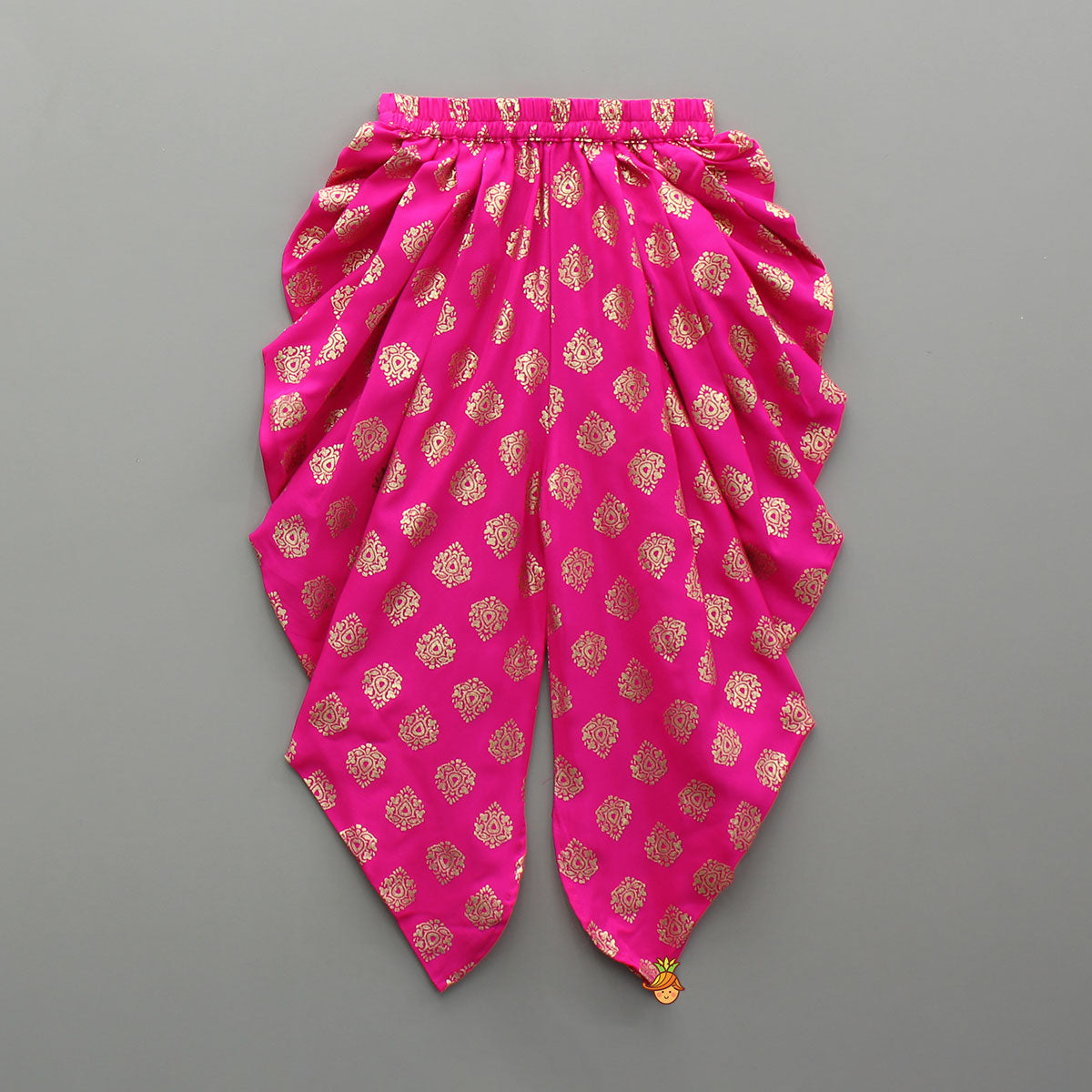 Green Halter Neck Chevron Pattern Top With Pink Printed Dhoti