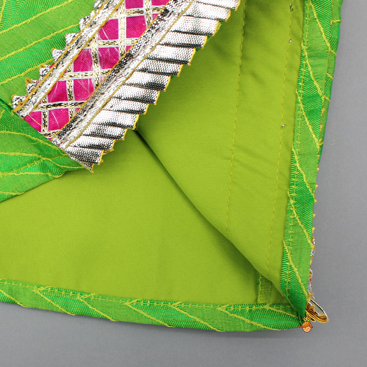 Green Halter Neck Chevron Pattern Top With Pink Printed Dhoti