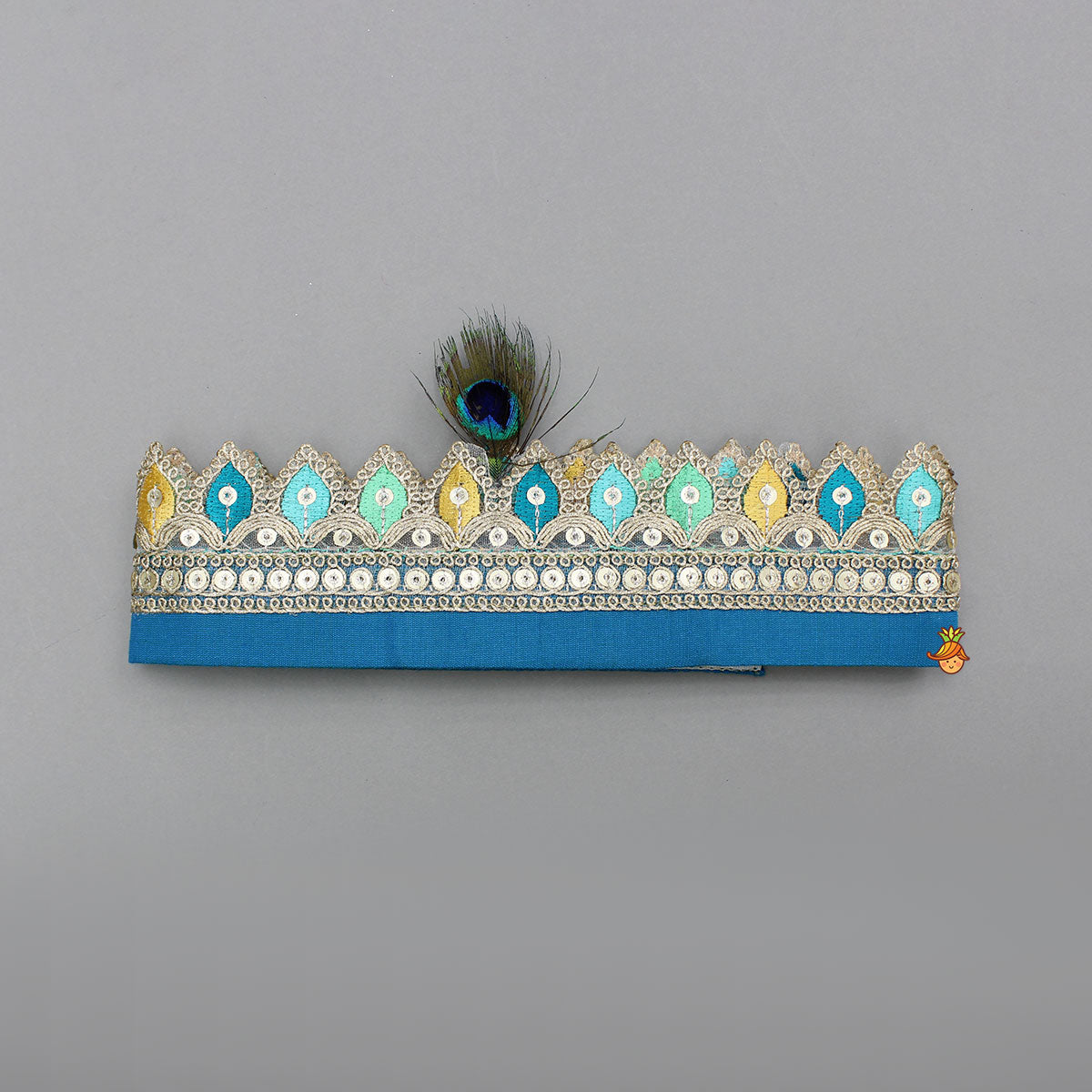 Pre Order: Floral Hand-Painted Off-White Kurta And Lurex Striped Dhoti With Mor Pankh Mukut And Basuri