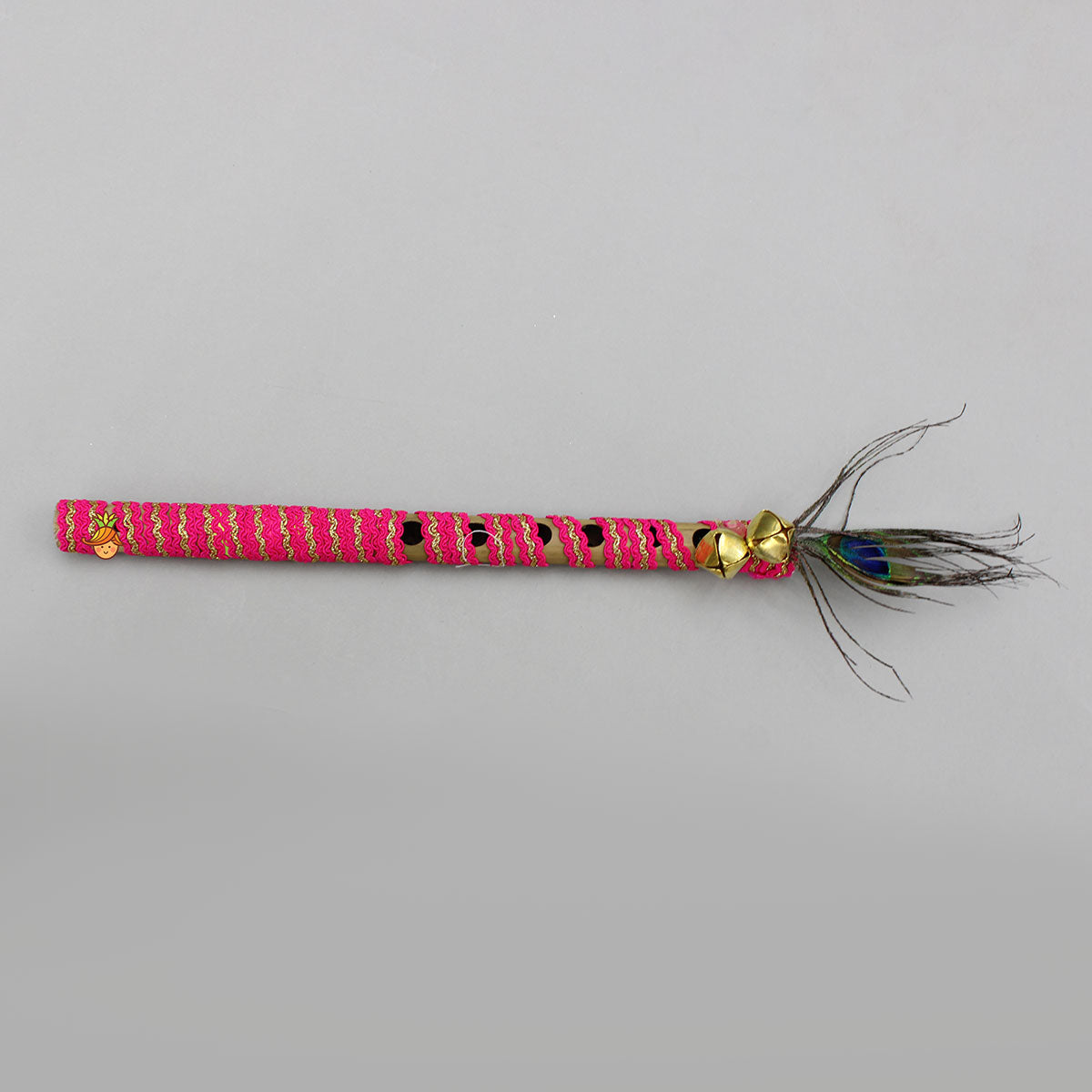 Pre Order: Floral Hand-Painted Off-White Kurta And Lurex Striped Dhoti With Mor Pankh Mukut And Basuri