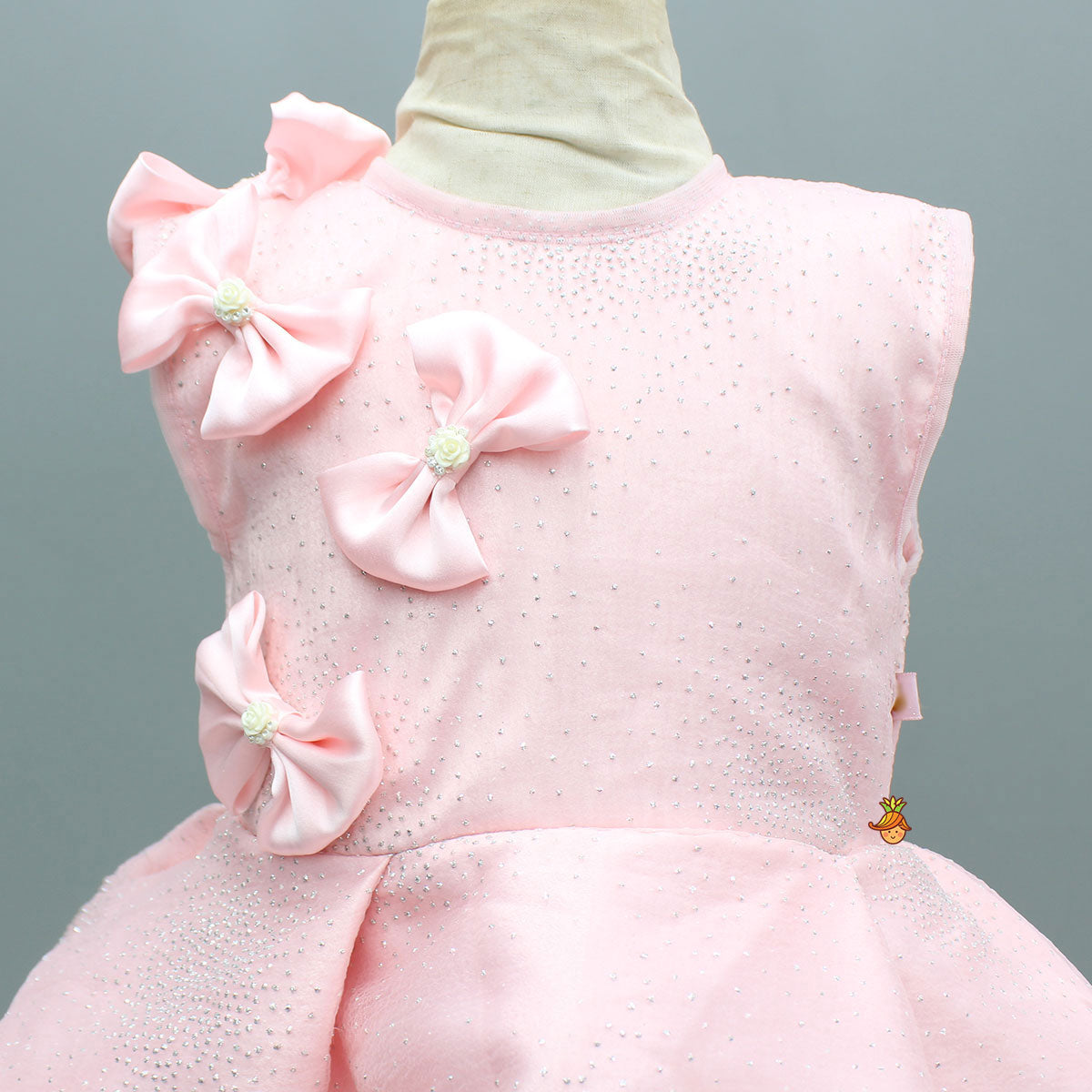 Pre Order: Pink Bow Glitter Embellished High Low Dress With Detachable Trail