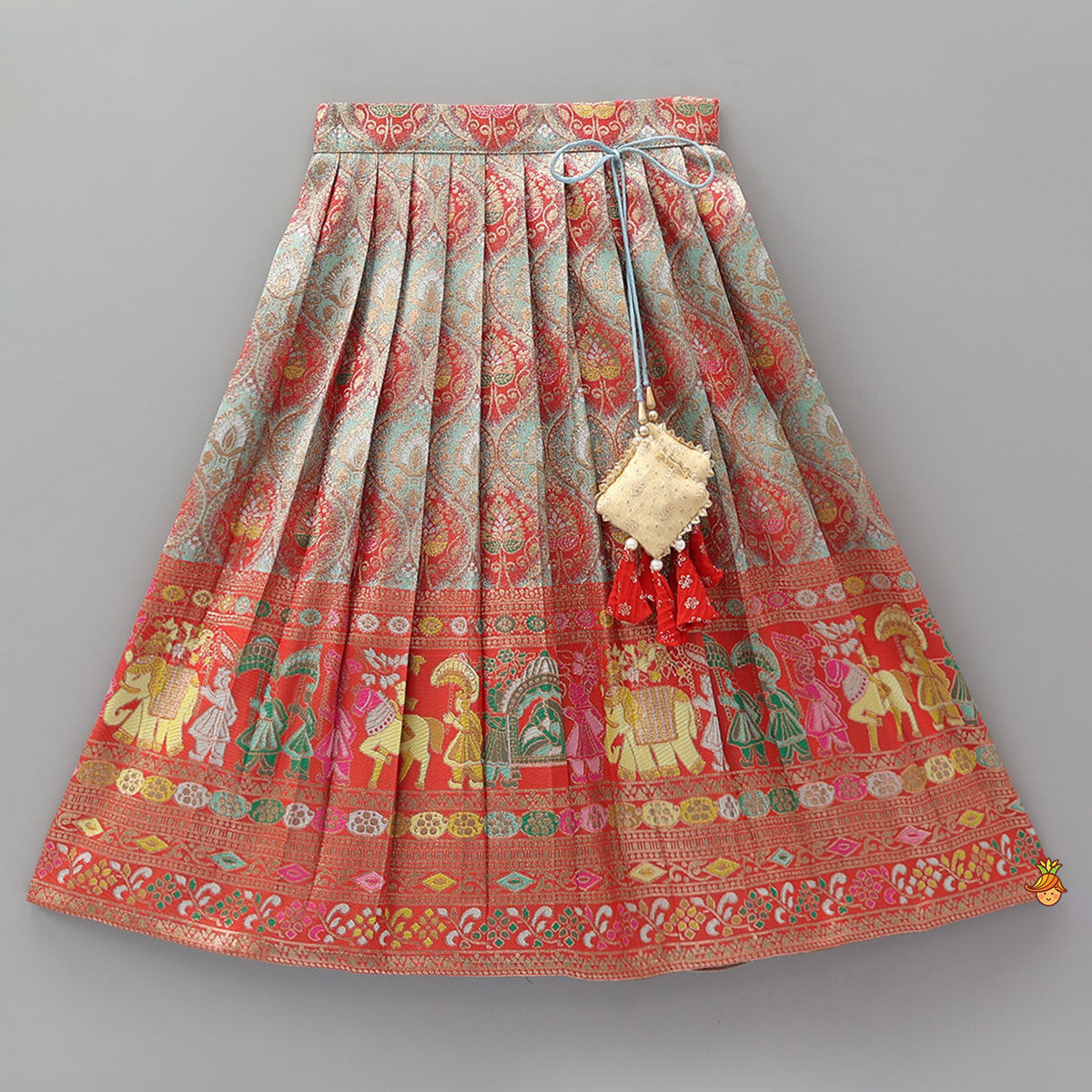 Red Brocade Silk Top With Ethnic Brocade Lehenga And Dupatta