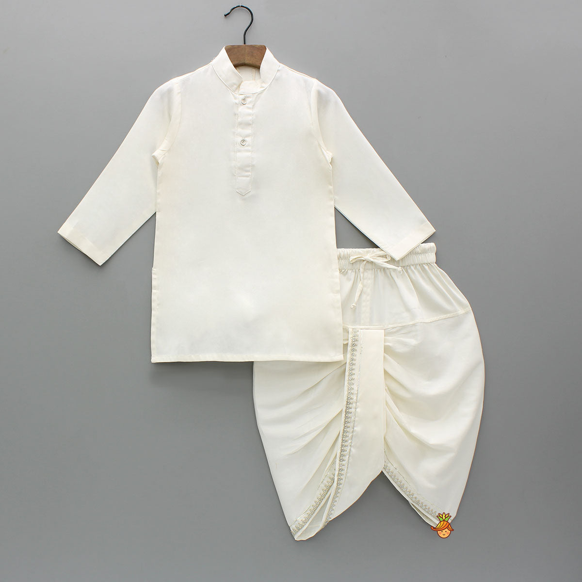 Pre Order: Off White Kurta With Front Open Sequin Laced Jacket And Dhoti