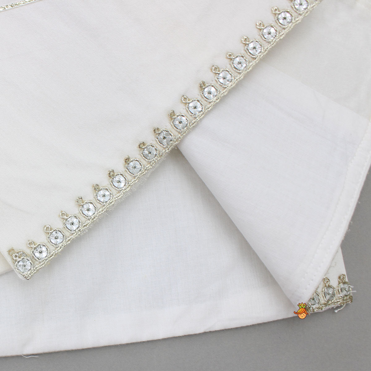 Pre Order: Off White Kurta With Front Open Sequin Laced Jacket And Dhoti