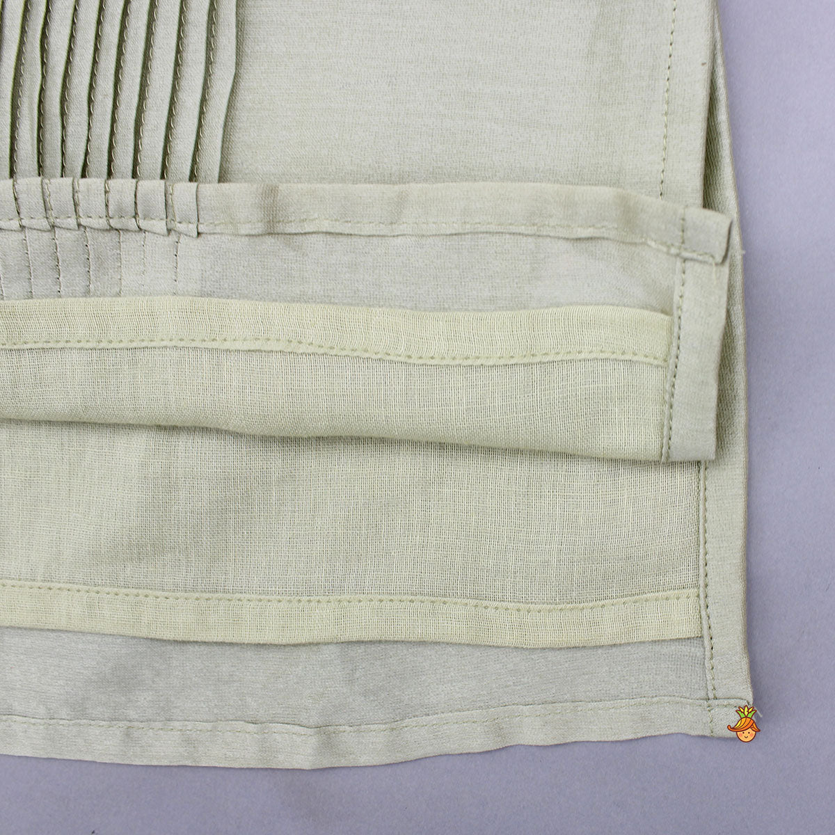 Pre Order: Green Pin Tuck Detailed Kurta With Multicolour Embroidered Front Open Jacket And Pyjama