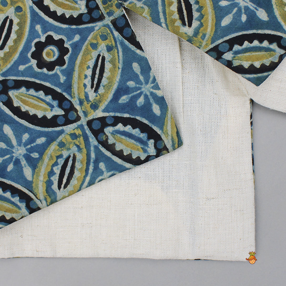 Pre Order: Ajrakh Printed Blue Silk Sherwani With Pyjama