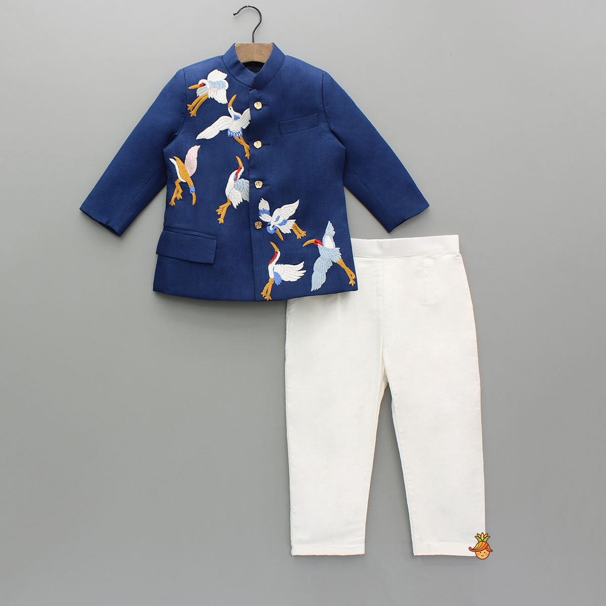 Pre Order: Blue Bird Embroidered Sherwani With Off White Pyjama