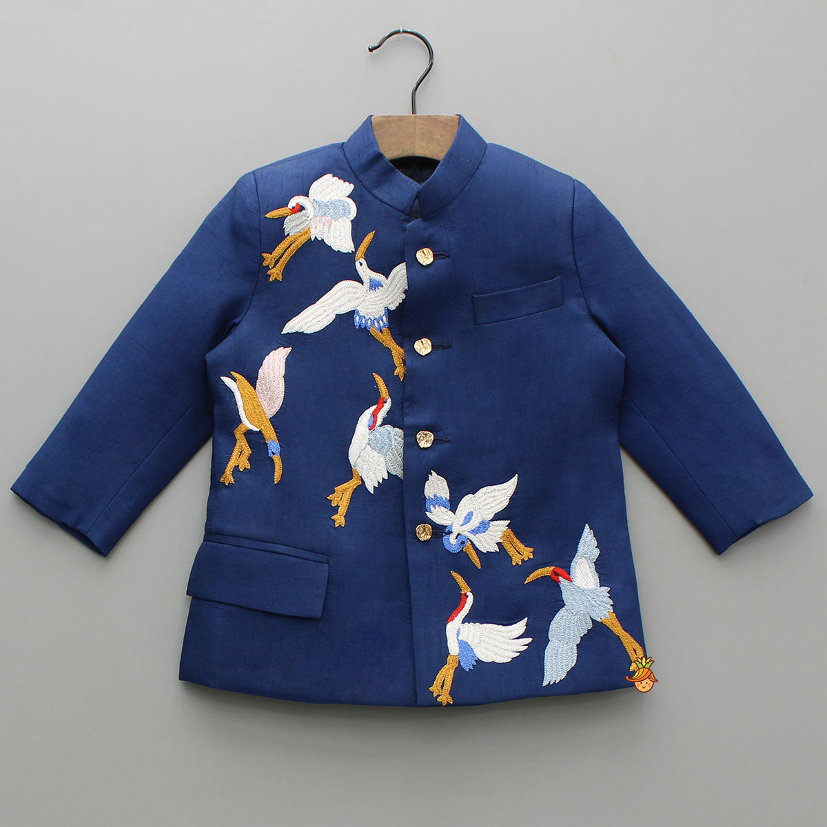 Pre Order: Blue Bird Embroidered Sherwani With Off White Pyjama