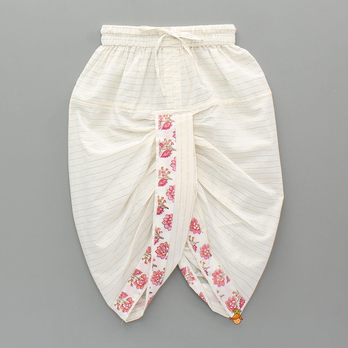 Pre Order: Floral Printed Cotton Kurta With Lace Detailed Jacket And Dhoti