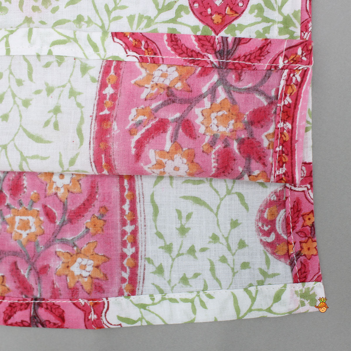 Pre Order: Floral Printed Cotton Kurta With Lace Detailed Jacket And Dhoti