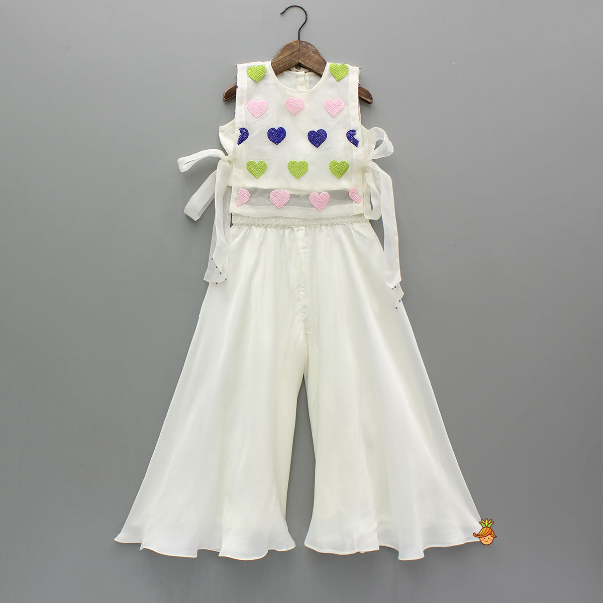 Pre Order: White Organza Vest With Top And Palazzo