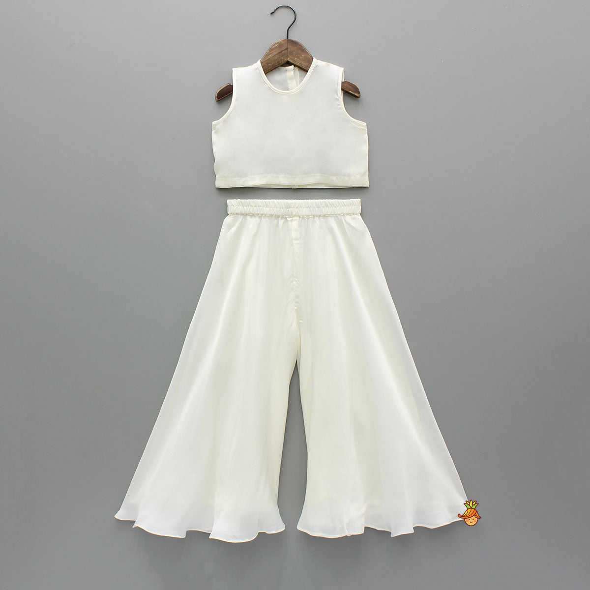 Pre Order: White Organza Vest With Top And Palazzo