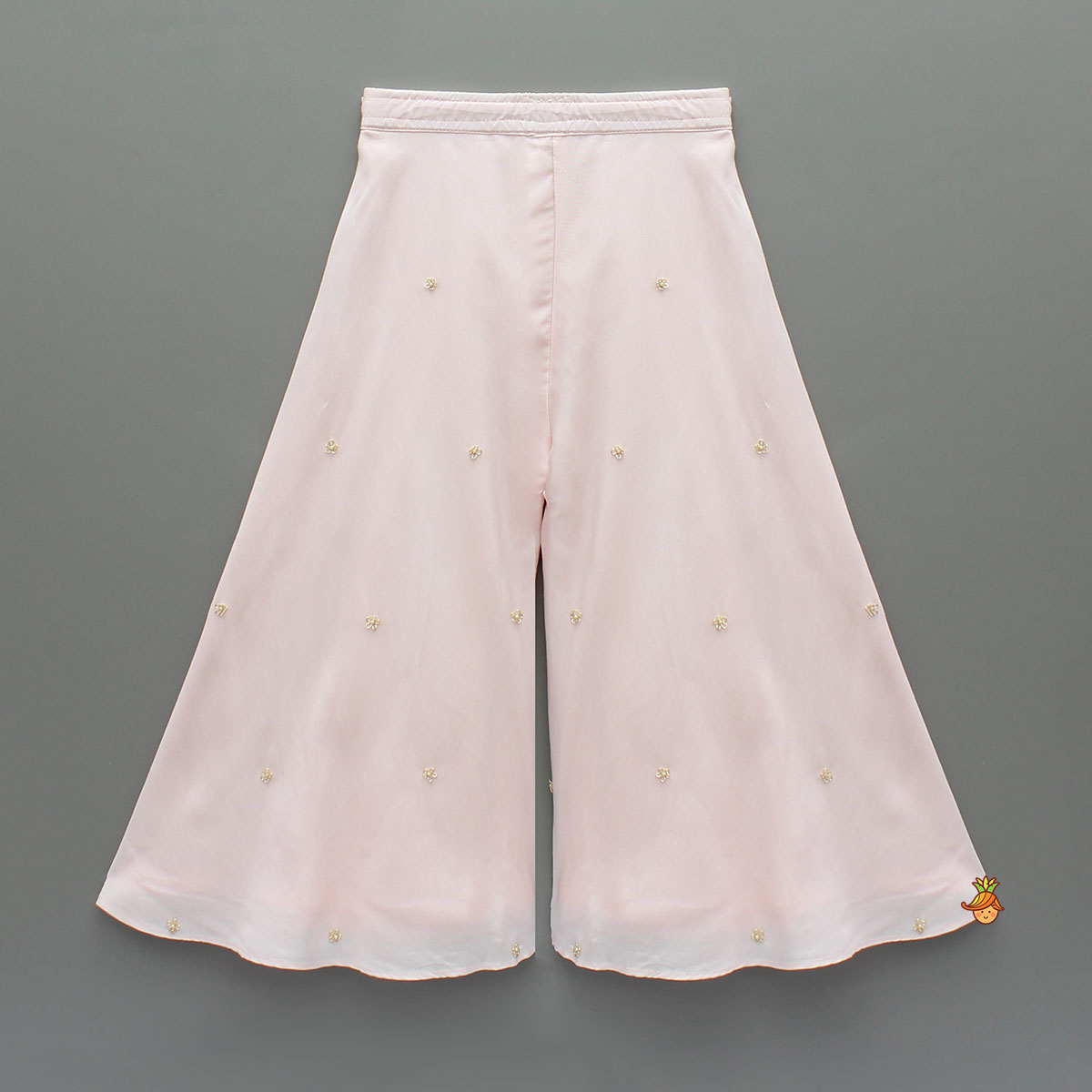 Pre Order: Pink Floral Embroidered Stylish Hem Top With Palazzo And Dupatta