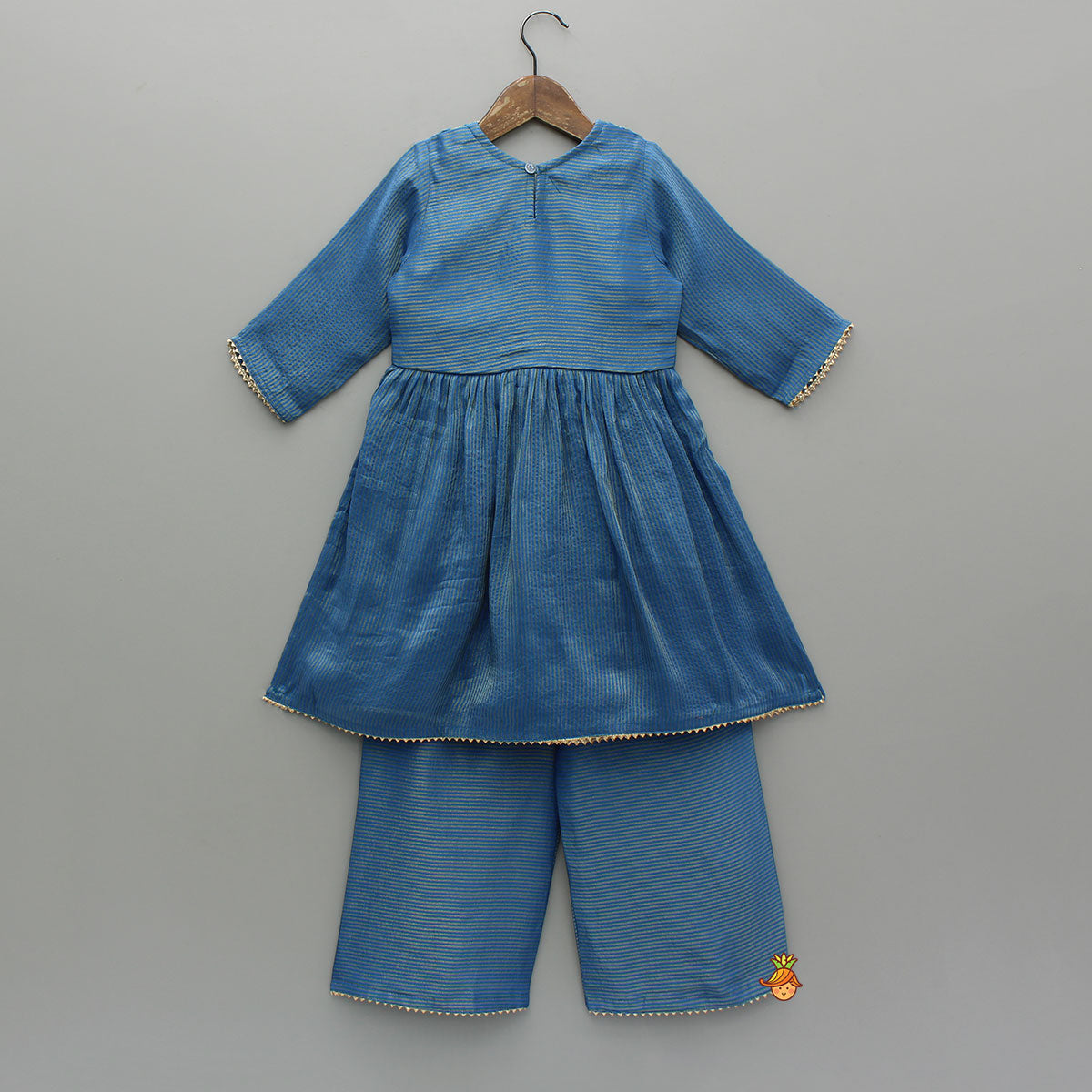 Blue Gota Work Top With Wide-Leg Pant And Dupatta