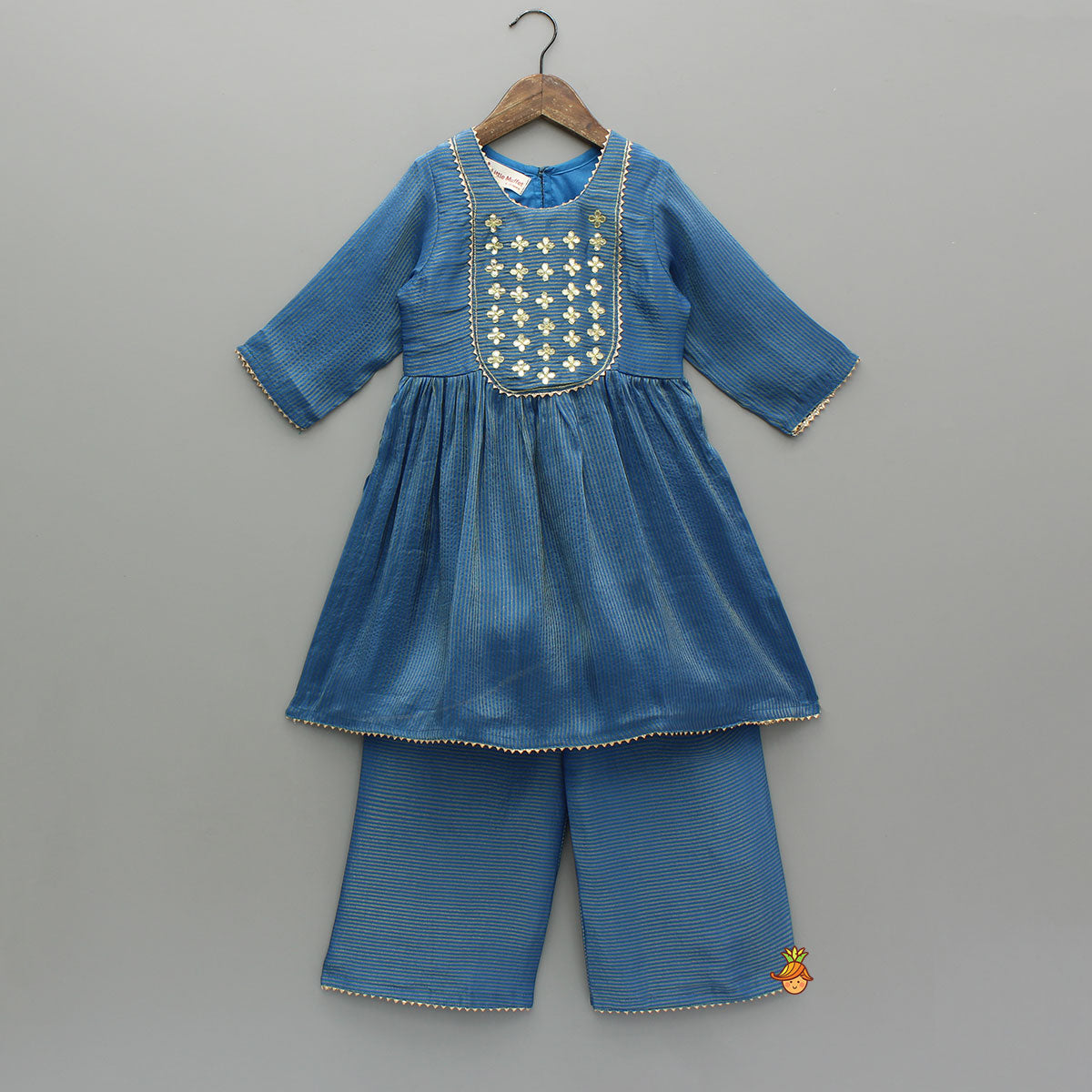 Blue Gota Work Top With Wide-Leg Pant And Dupatta