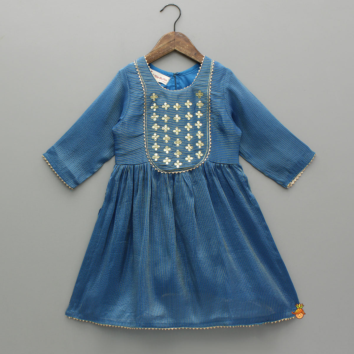 Blue Gota Work Top With Wide-Leg Pant And Dupatta