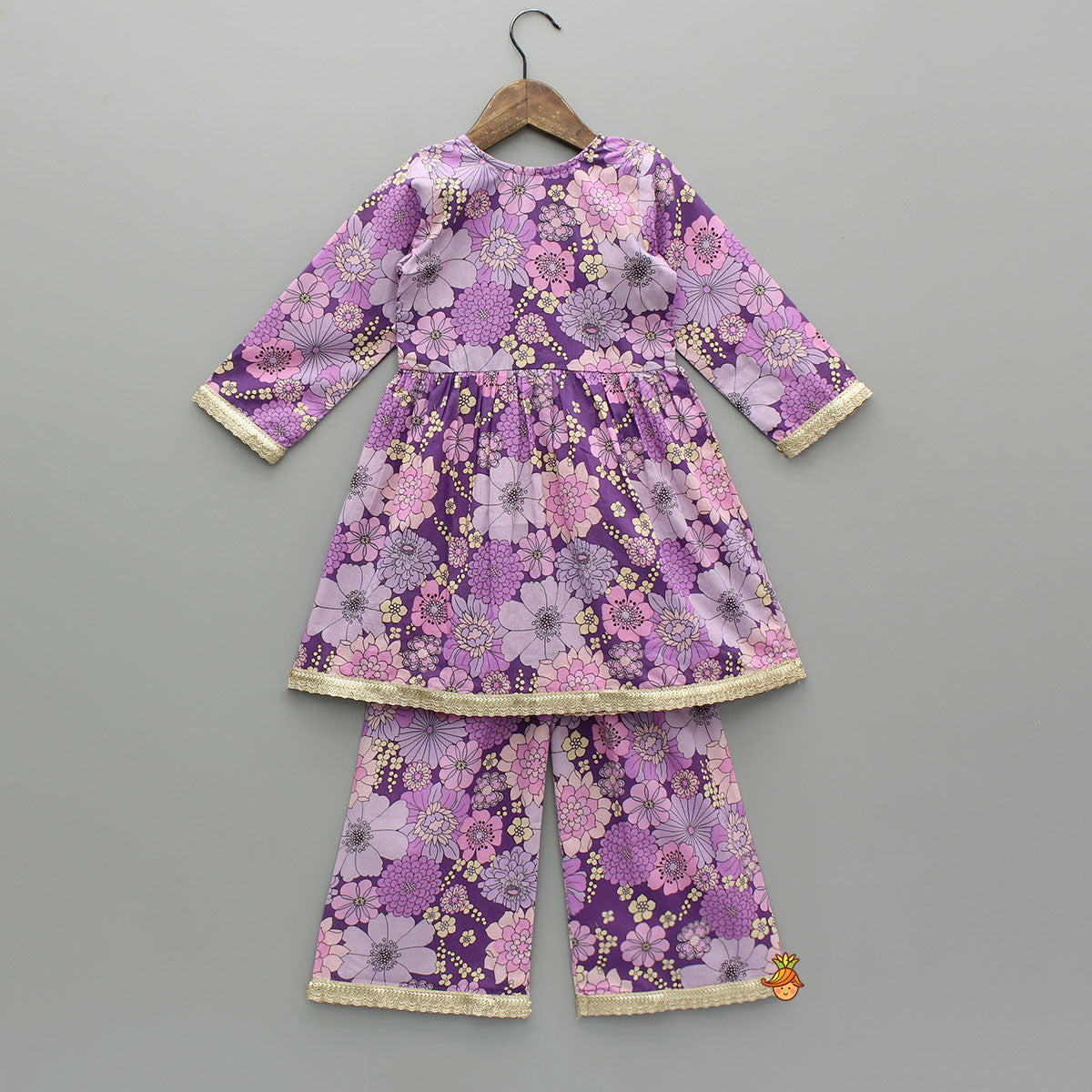 Purple Floral Printed Kurti With Matching Pant And Dupatta