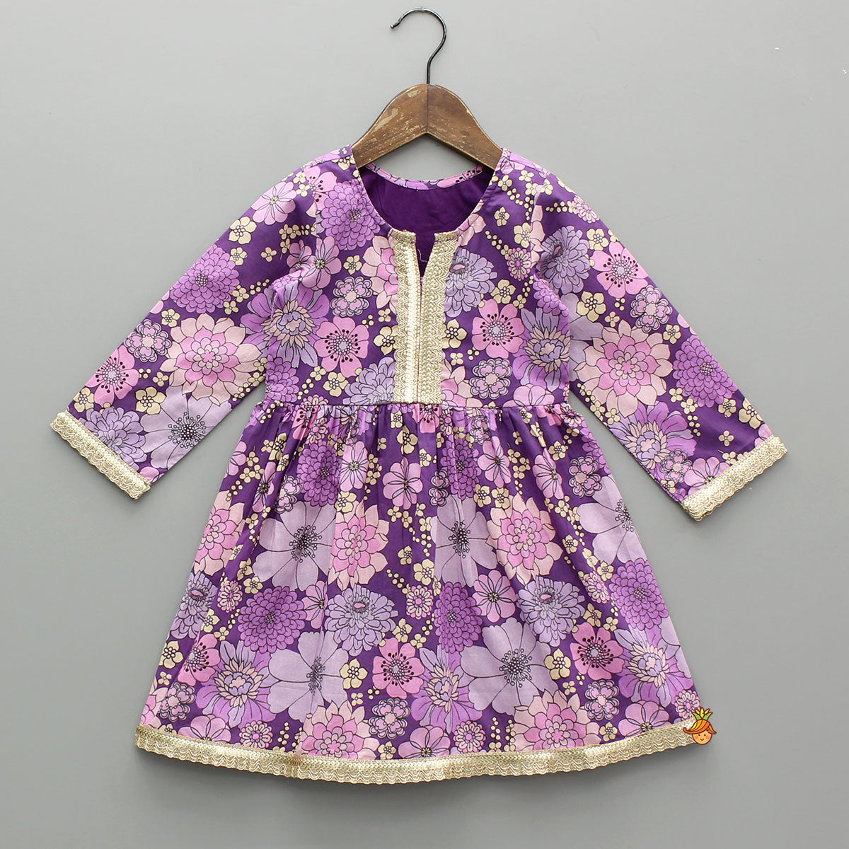 Purple Floral Printed Kurti With Matching Pant And Dupatta