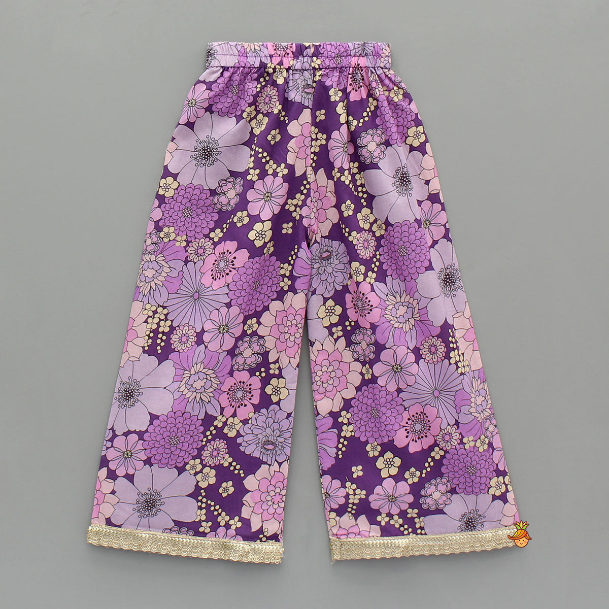 Purple Floral Printed Kurti With Matching Pant And Dupatta