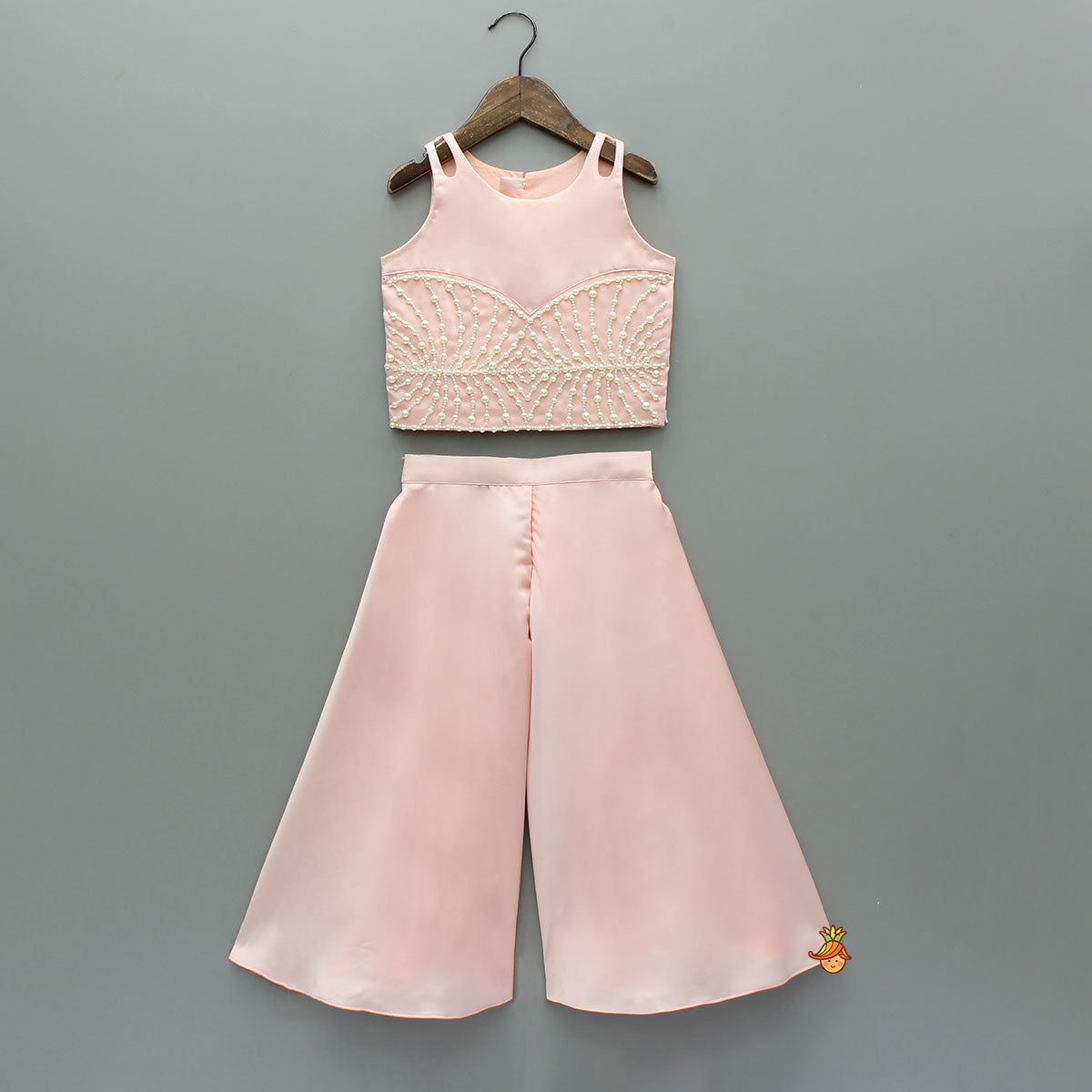 Pre Order: Pink Satin Crop Top With Palazzo