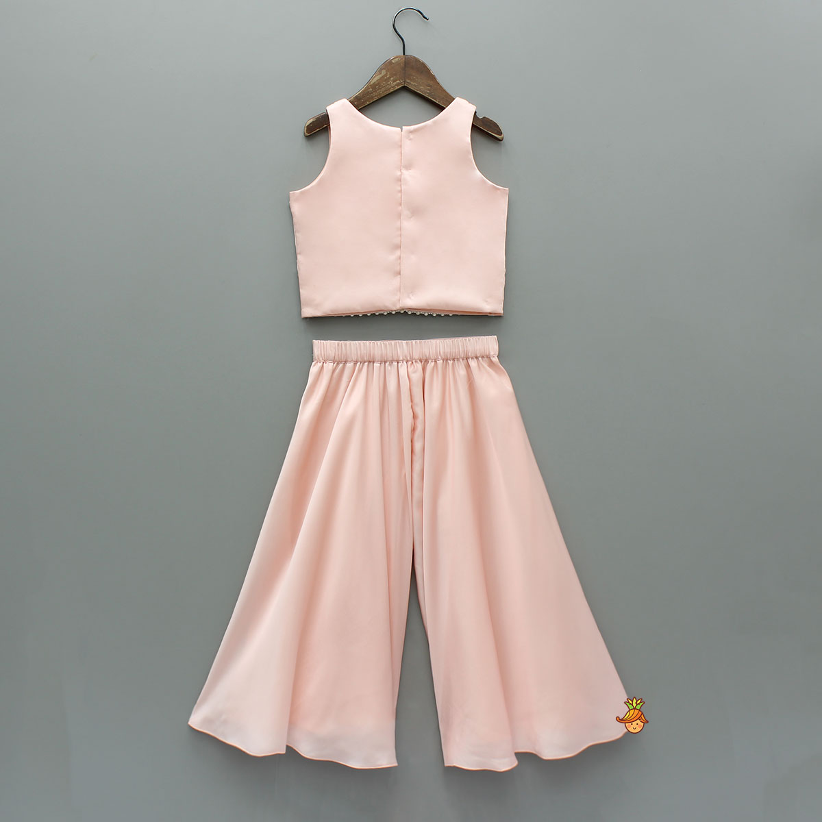 Pre Order: Pink Satin Crop Top With Palazzo