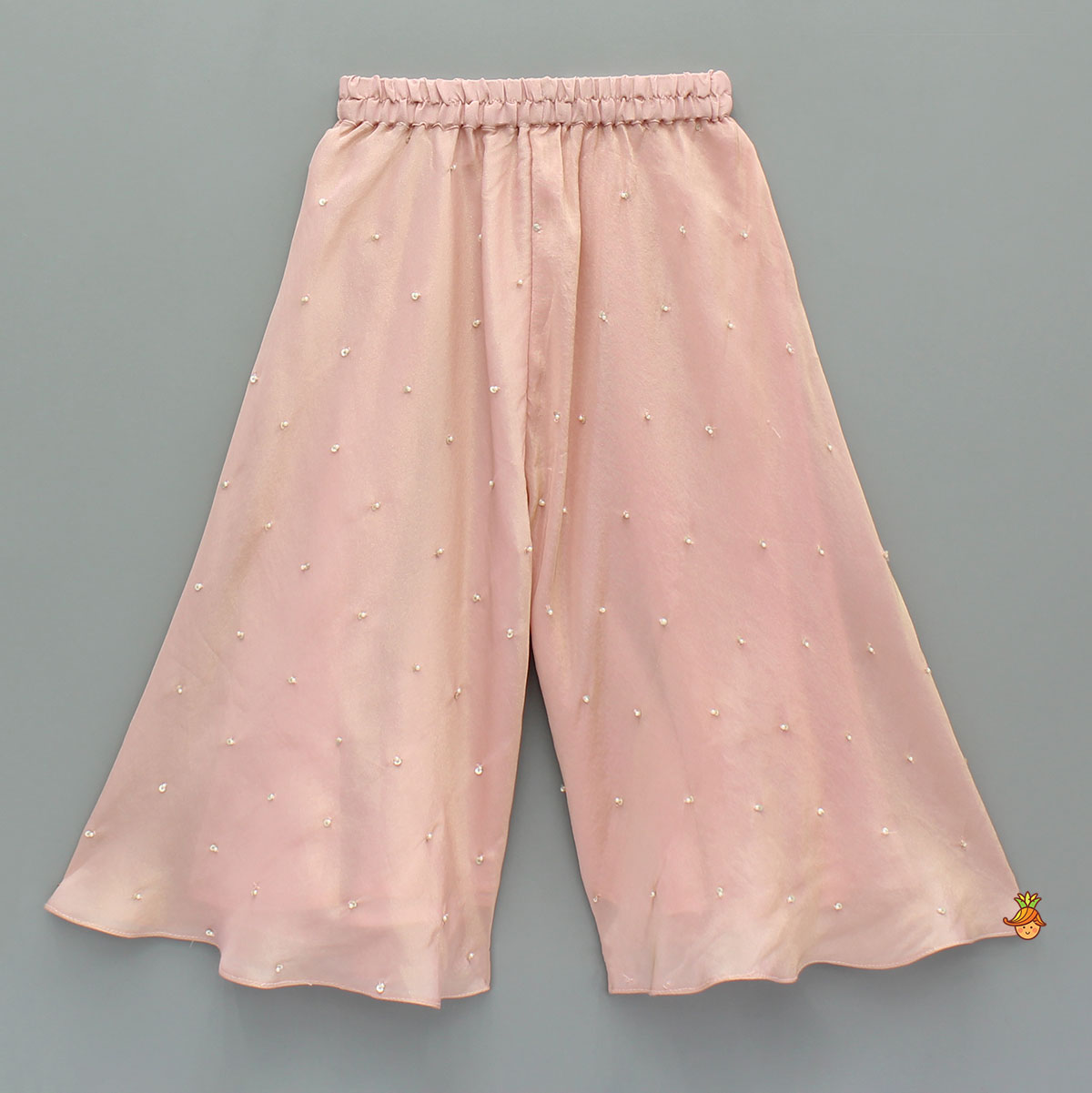 Pre Order: Shimmery Pink Embroidered Tassel Detailed Top With Shimmery Palazzo