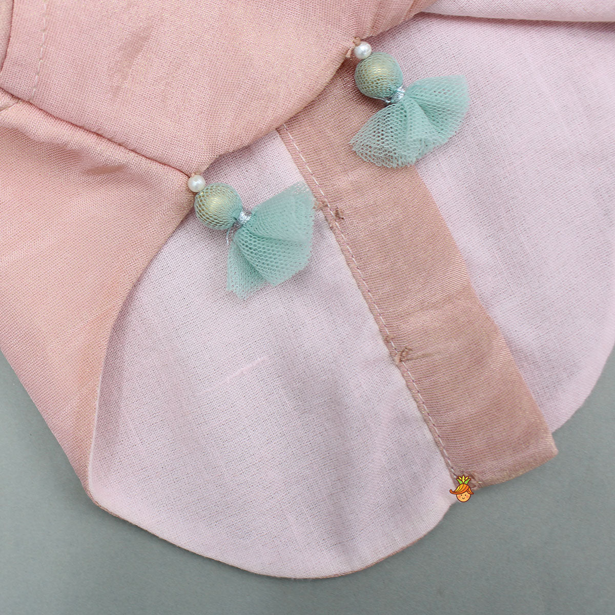 Pre Order: Shimmery Pink Embroidered Tassel Detailed Top With Shimmery Palazzo