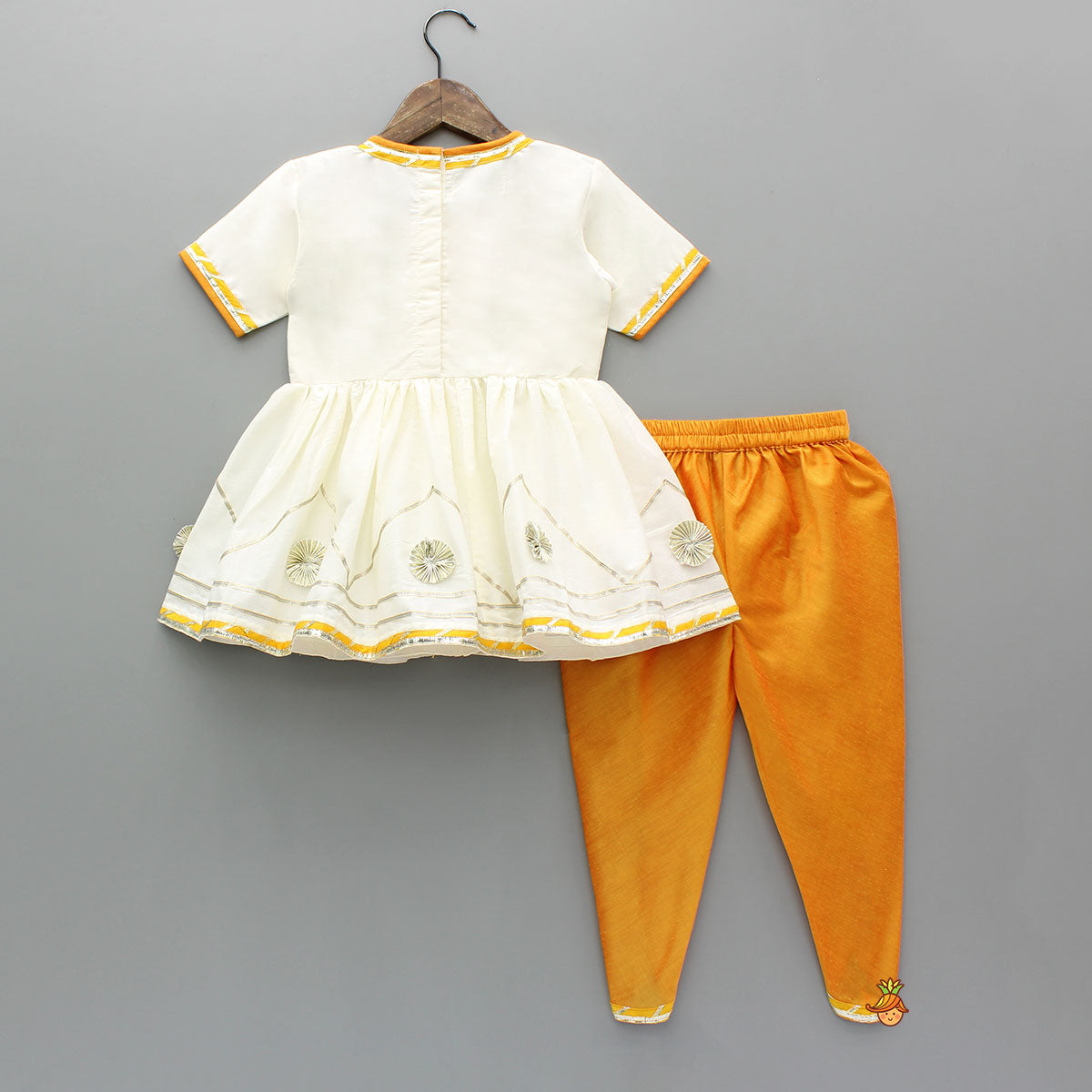 Pre Order: Krishna Hand Painted Top With Lace Work Orange Dhoti
