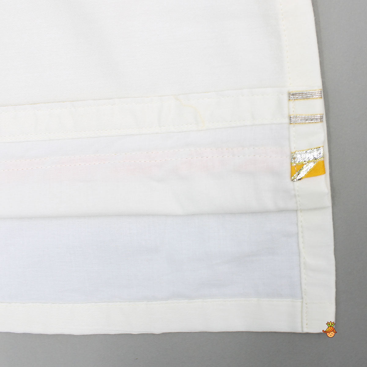 Pre Order: Off White Hand Painted Kurta With Orange Dhoti